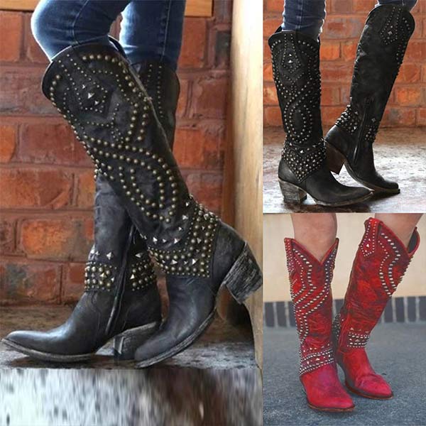 Abbott - Botas elegantes com tachas de metal e salto sólido